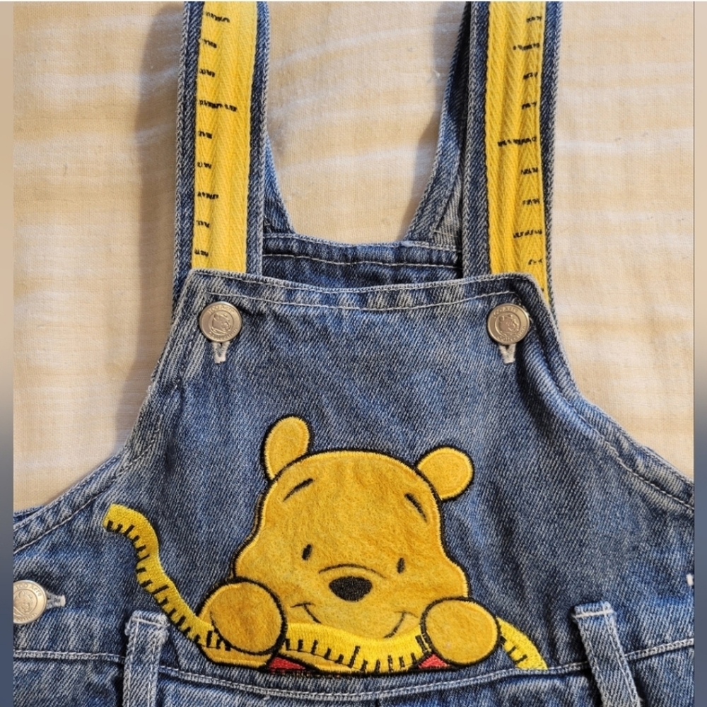 Vintage Pooh Bear 100 Acre Fixer Upper Denim Embroidered Overalls Sz 6-9 Month